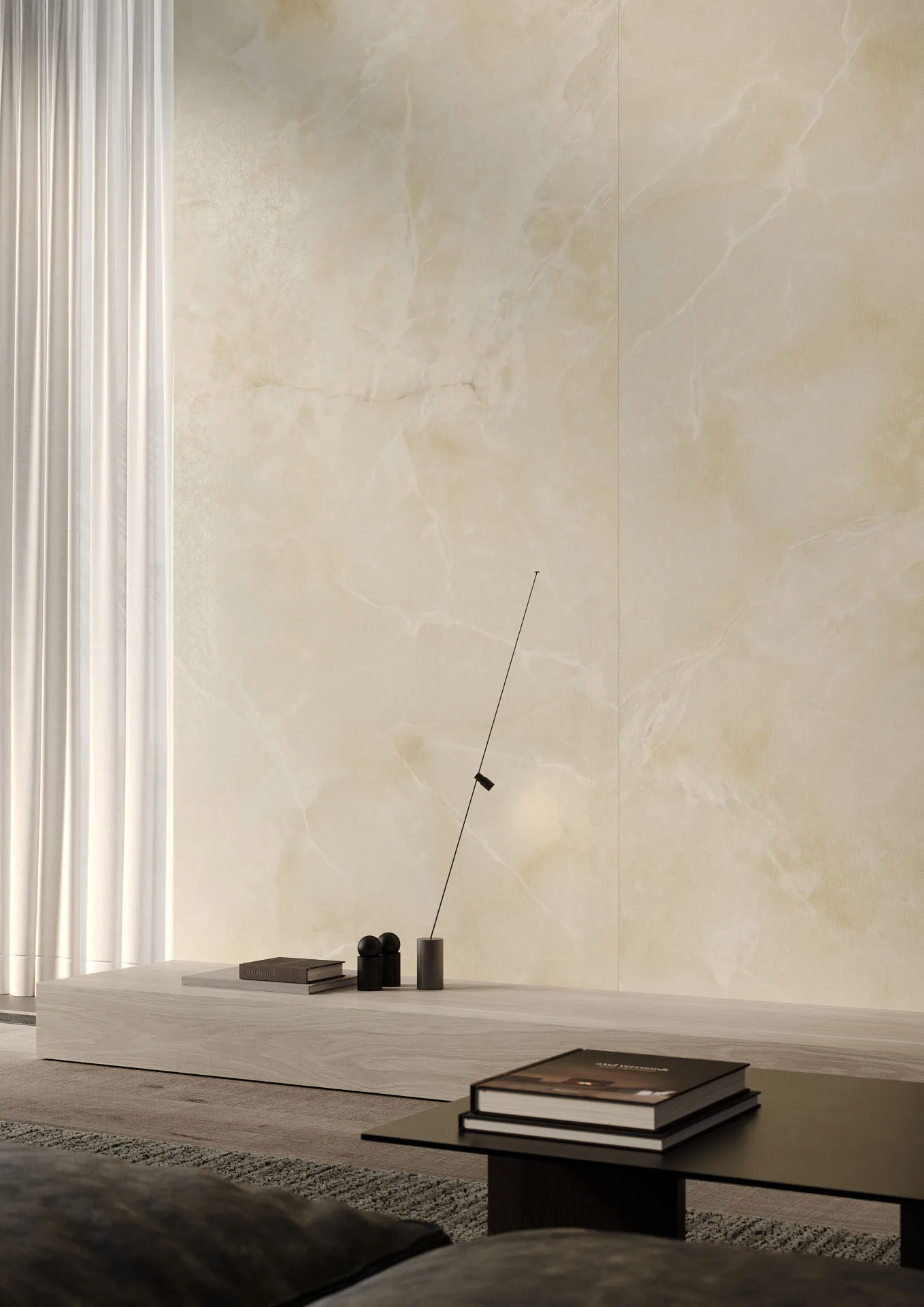 Tumultus porcelain surfaces in an exclusive living room
